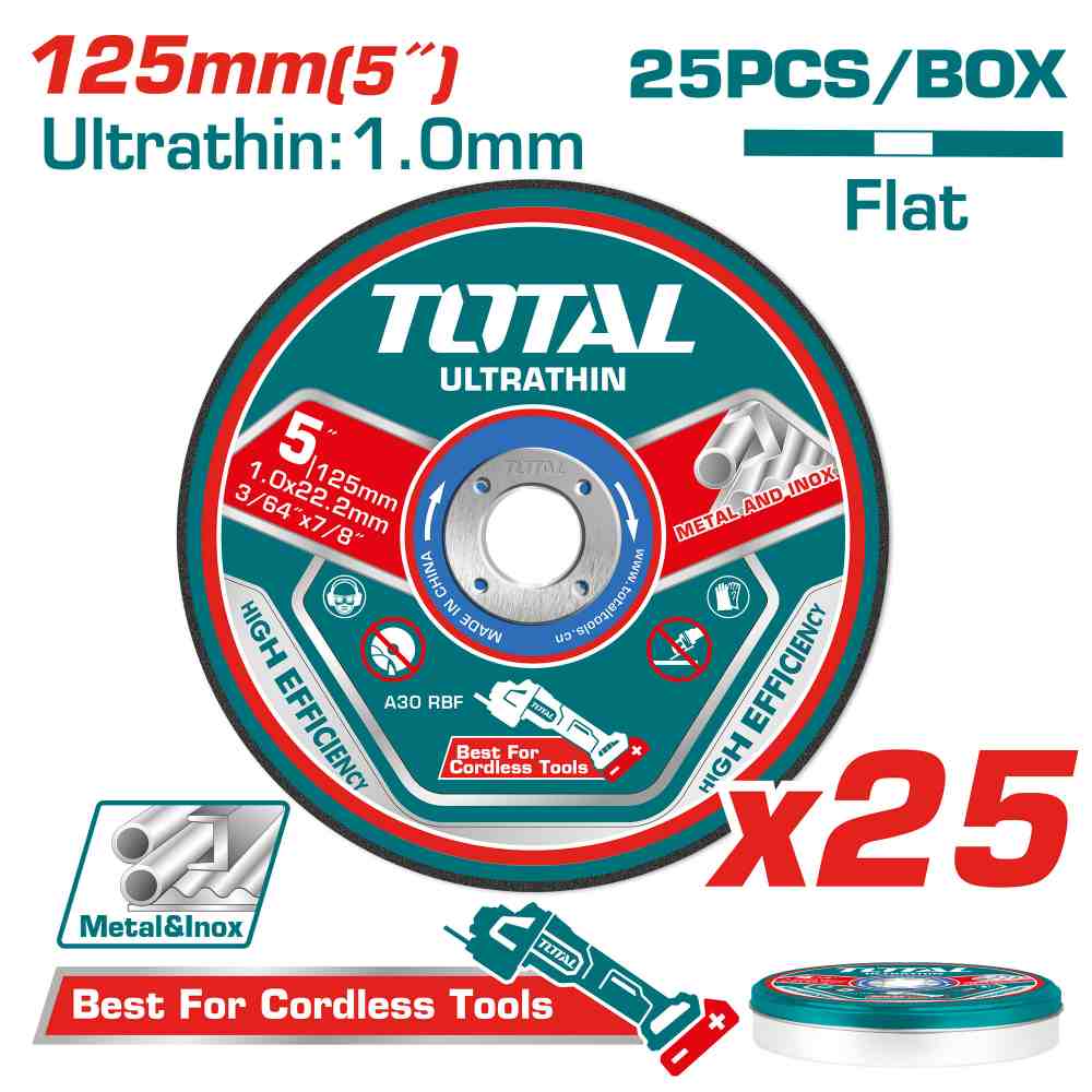 Cutting disc for metal and inox 125MMx 1.0MMx 22.2MM 25pcs